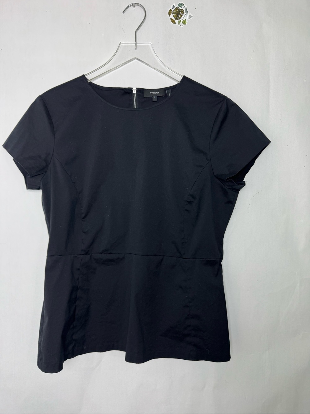 Theory Black Cotton Blend Blouse Sz XL